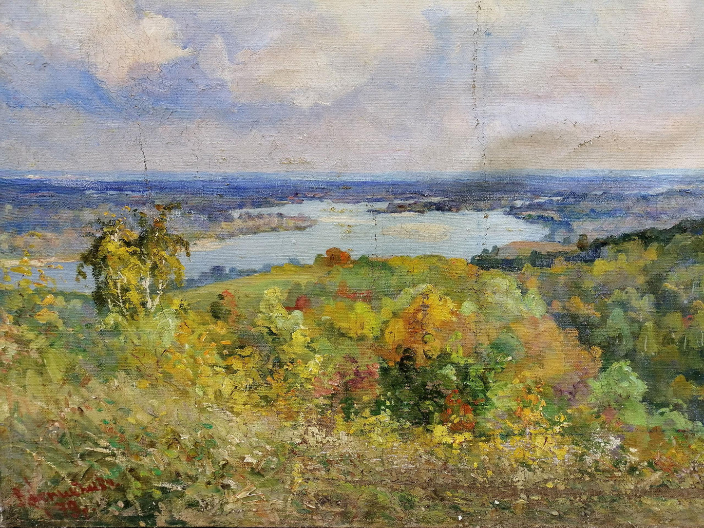 Oil painting On the Dnieper by Nepiypivo Vasily Ignatievich autumn hills river