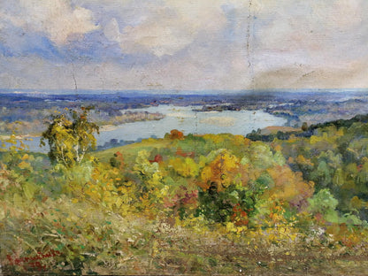 Oil painting On the Dnieper by Nepiypivo Vasily Ignatievich autumn hills river