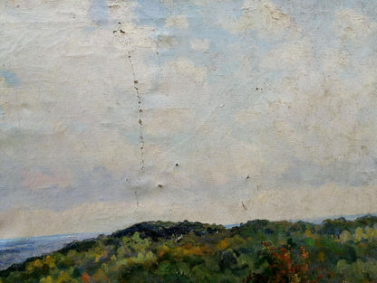 Oil painting On the Dnieper by Nepiypivo Vasily Ignatievich, aged hills and clouds