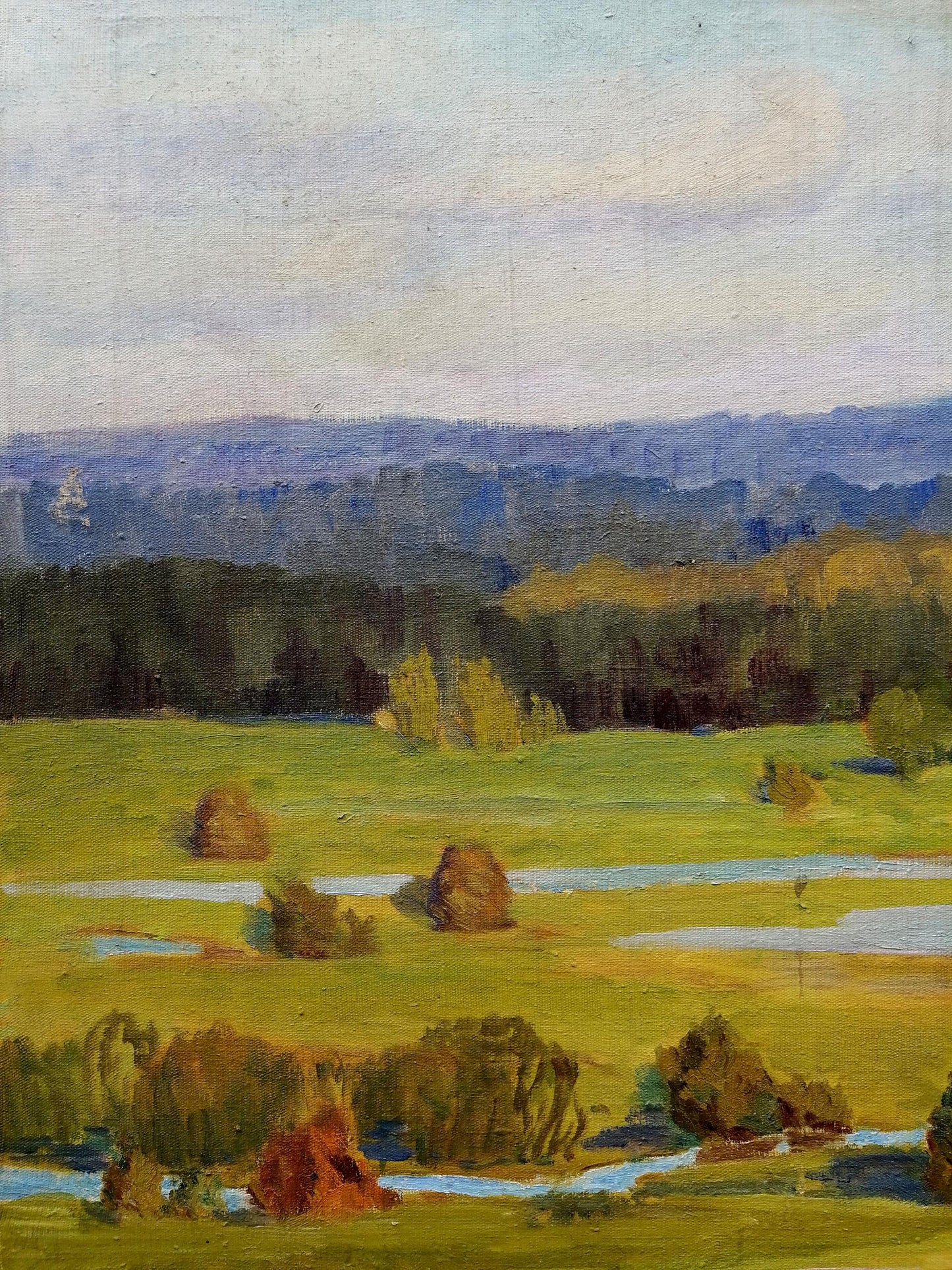 Serene oil painting by Khokhlov Stanislav Alekseevich of pastoral fields
