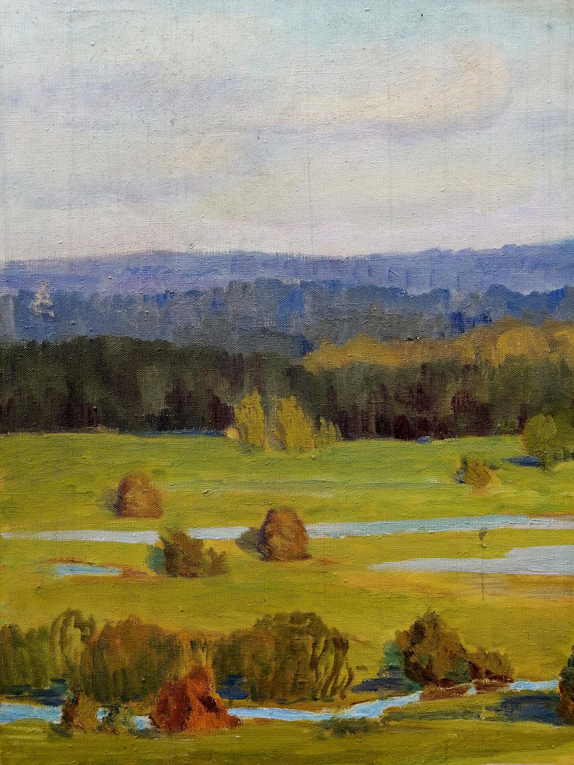 Serene oil painting by Khokhlov Stanislav Alekseevich of pastoral fields