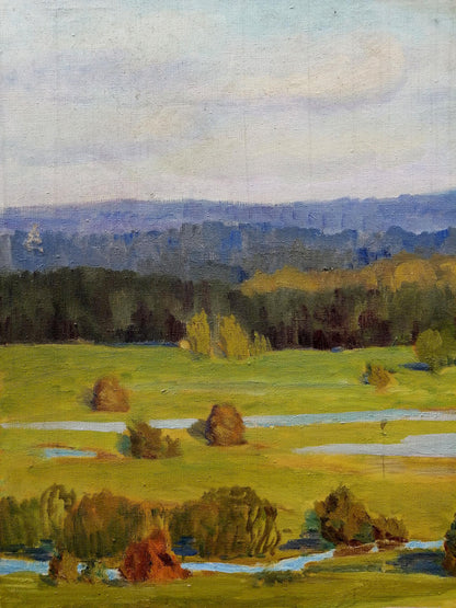Serene oil painting by Khokhlov Stanislav Alekseevich of pastoral fields