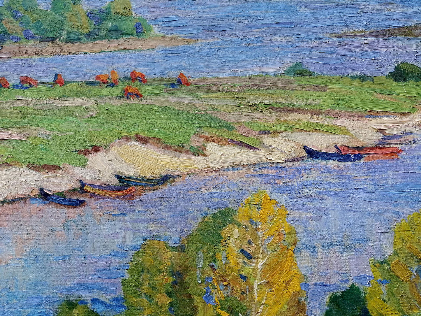 Oil painting Above the Desna by Elbert Victor Davydovich, serene riverbank scene