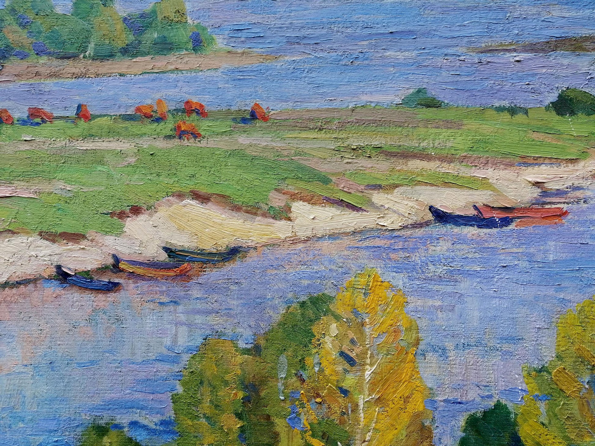 Oil painting Above the Desna by Elbert Victor Davydovich, serene riverbank scene