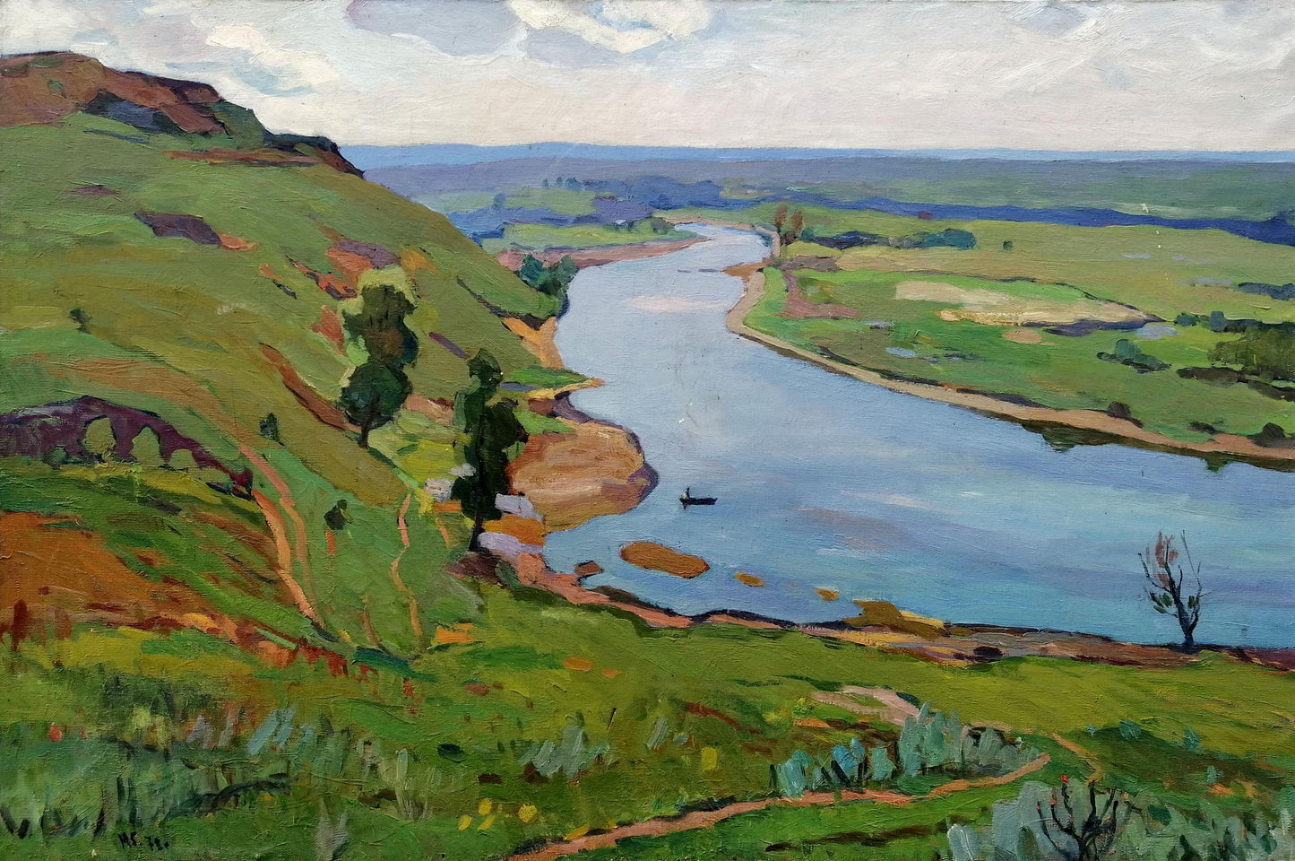 Oil painting It is noon by Gantman Moisey Faibovich serene river landscape
