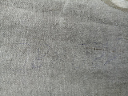 Back of social realism oil portrait of Lenin on gray textured fabric