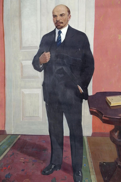 Social realism oil painting of Lenin in navy suit portrait