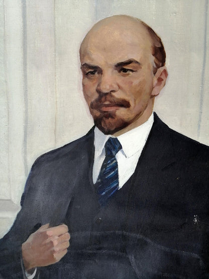 Social realism oil painting of Vladimir Lenin in navy suit