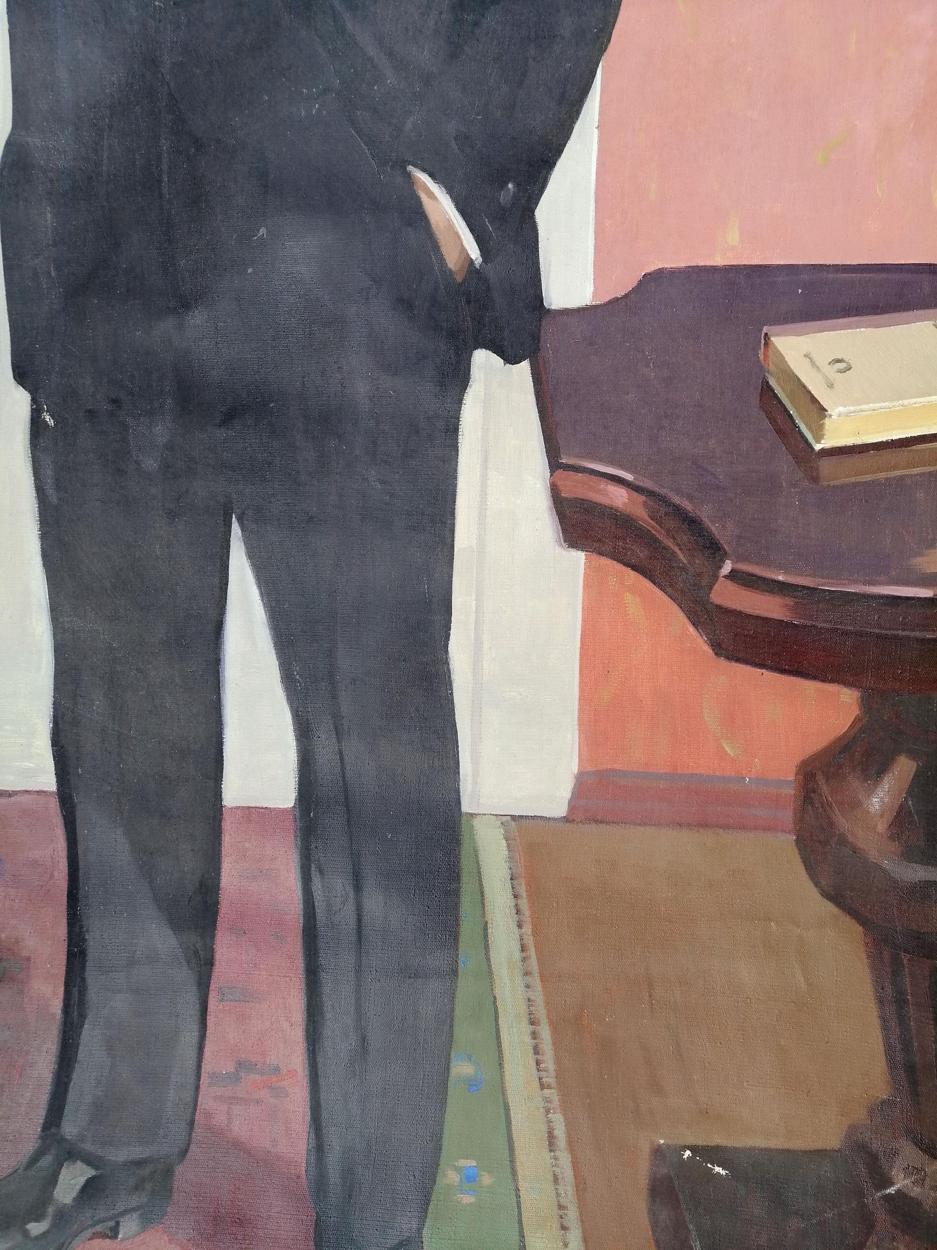 Social realism oil painting of Lenin in dark tailored suit
