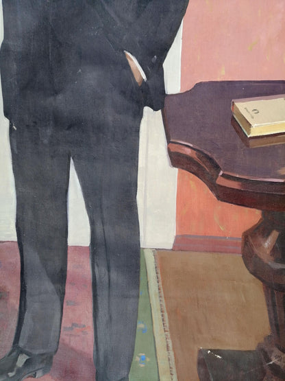 Social realism oil painting of Lenin in dark tailored suit