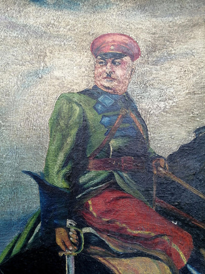 Social realism oil painting of Kotovsky on horseback