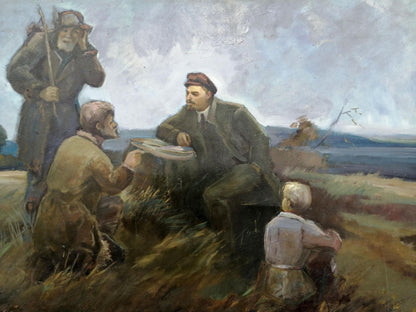 Social realism oil painting of Lenin with peasants by Zheleznyy Aleksey Sergeyev