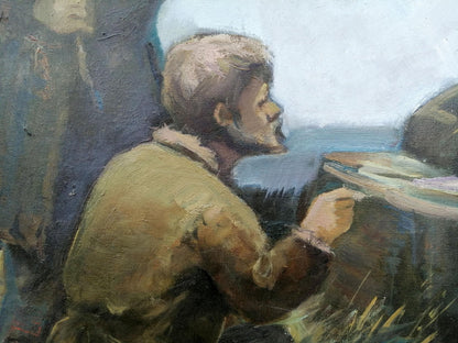 Textured oil painting of Lenin with peasants by Zheleznyy Aleksey Sergeyev