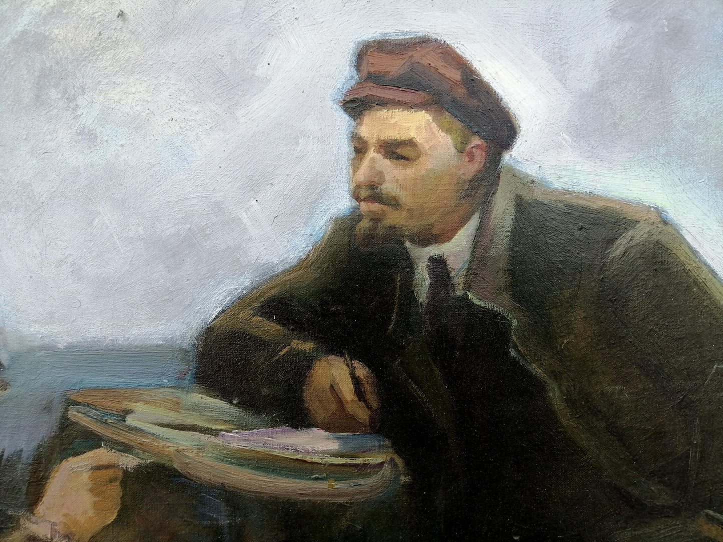 Social realism oil painting of Lenin with peasants by Zheleznyy Aleksey Sergeyev