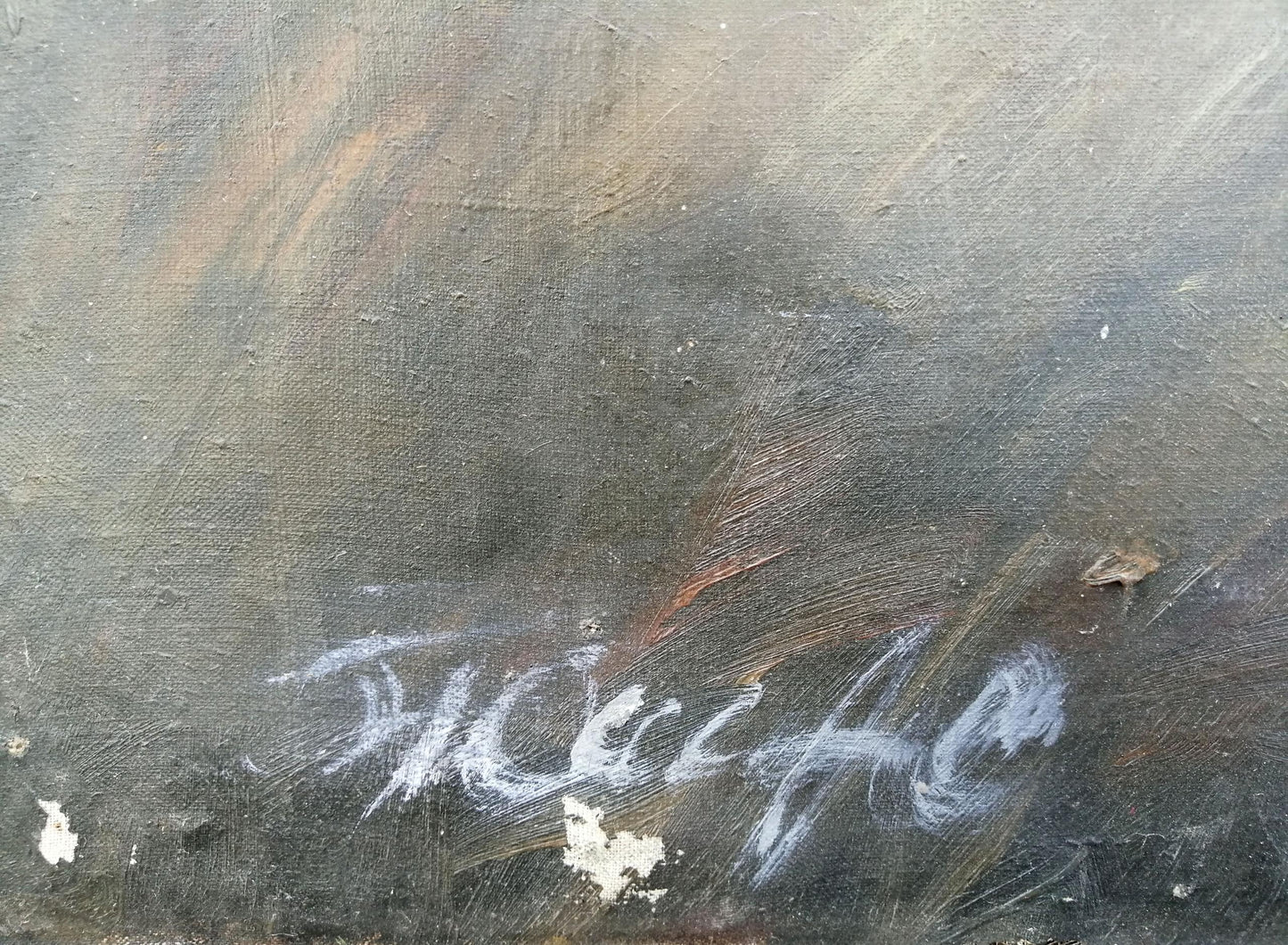 Textured dark-toned social realism oil painting of Lenin with peasants by Zheleznyy