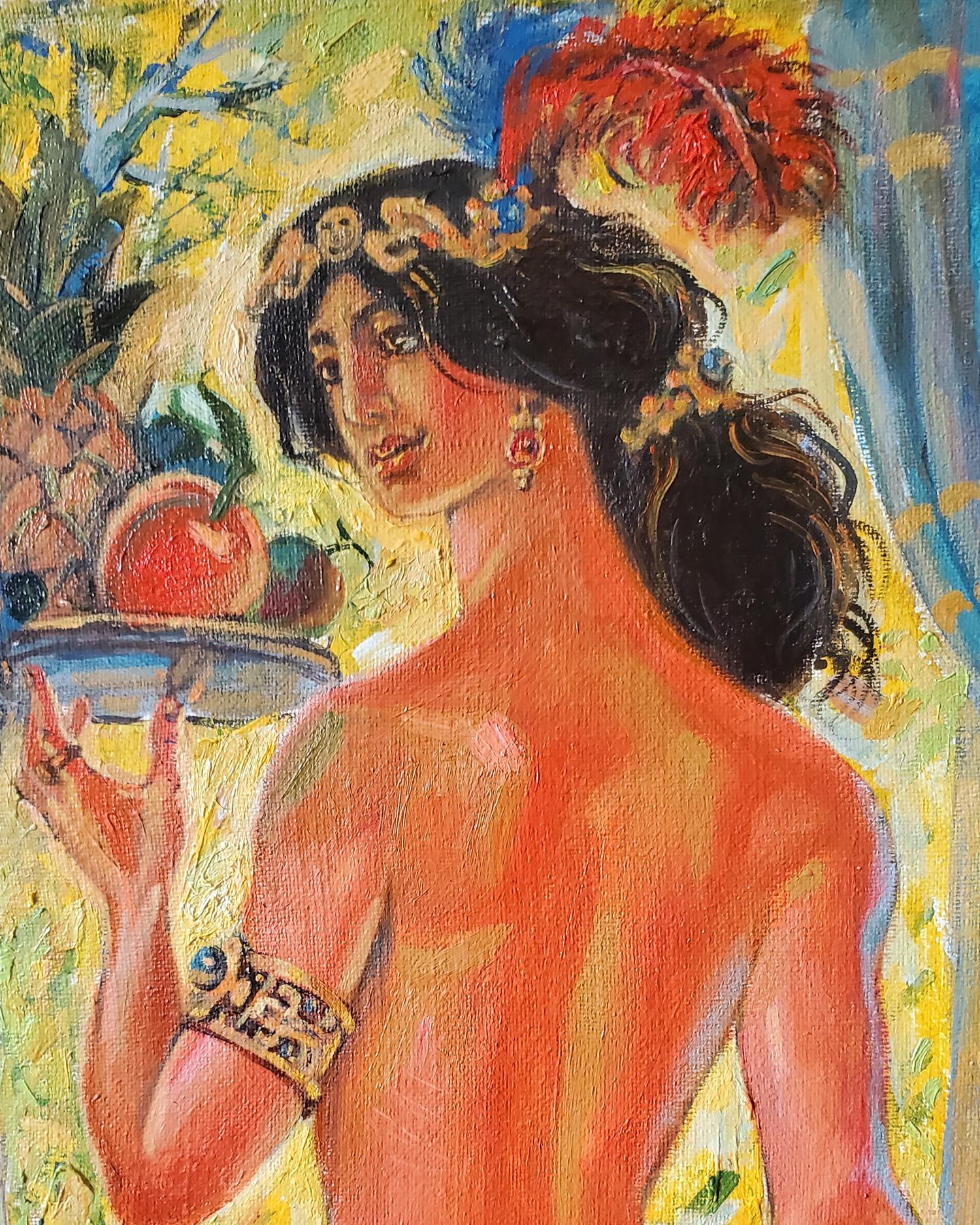 Oil painting Door to the Garden by Litvinov Daniil Olegovich with jeweled woman