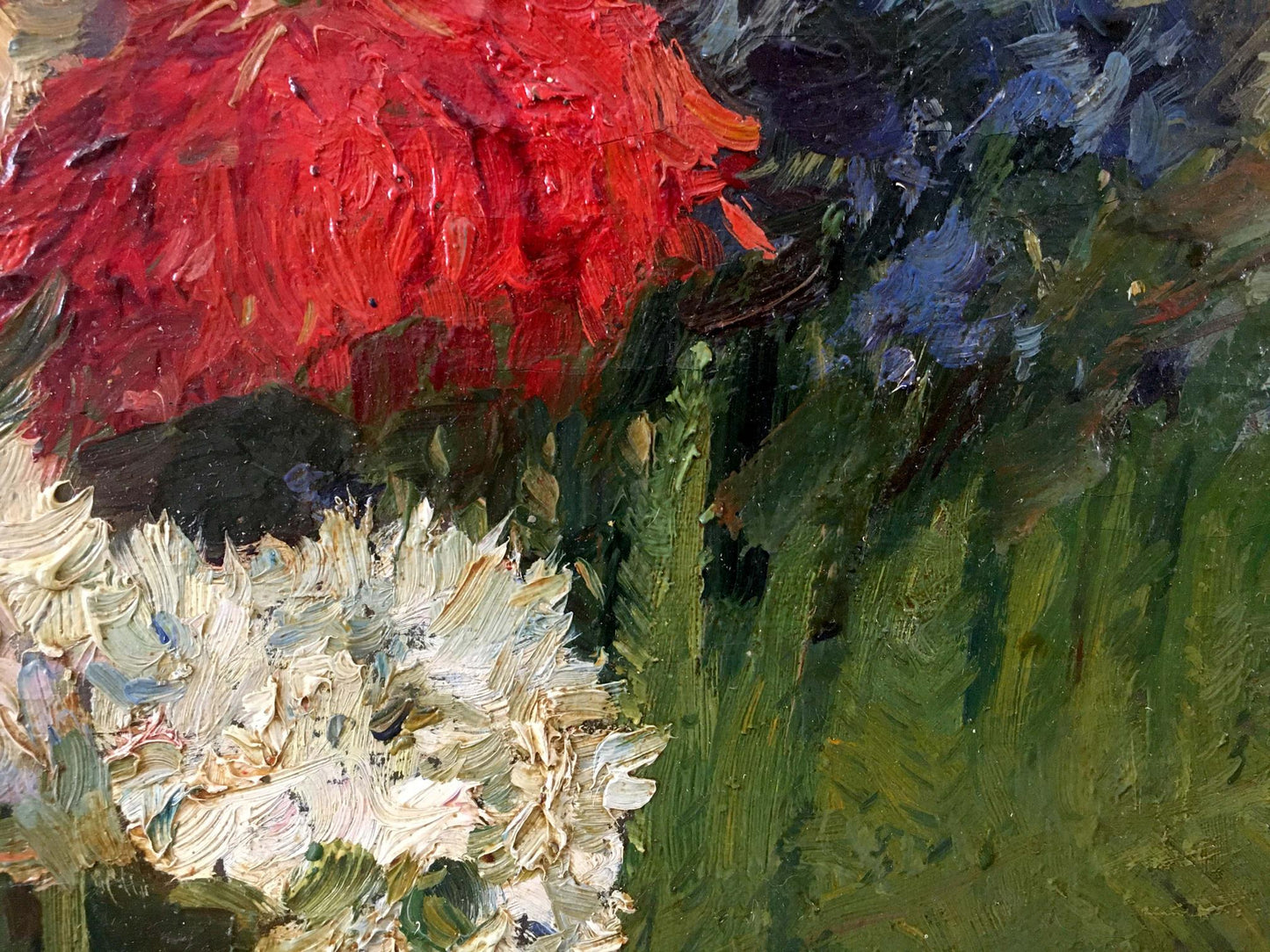 Vibrant red and white impressionistic flowers oil painting by Bezugly Daniil Ivanovich