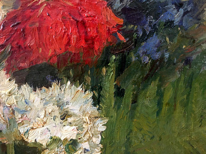 Vibrant red and white impressionistic flowers oil painting by Bezugly Daniil Ivanovich