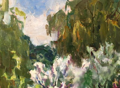 Vibrant impressionist oil painting of lush garden landscape by Gantman Moisey Faibovich