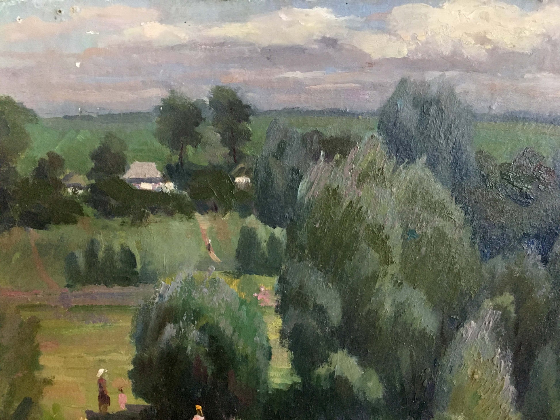 Serene impressionistic oil painting by Sheludko Leonid Nikolaevich: lush forest landscape