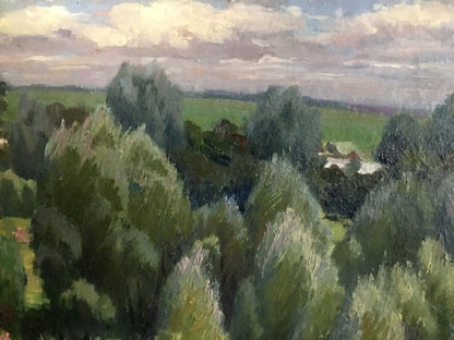 Oil painting of lush forest landscape by Sheludko Leonid Nikolaevich
