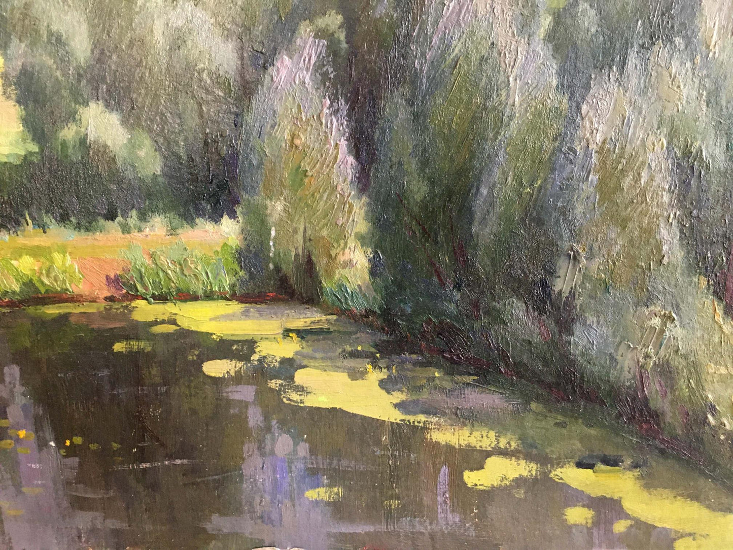Oil painting of serene forest river landscape by Sheludko Leonid Nikolaevich