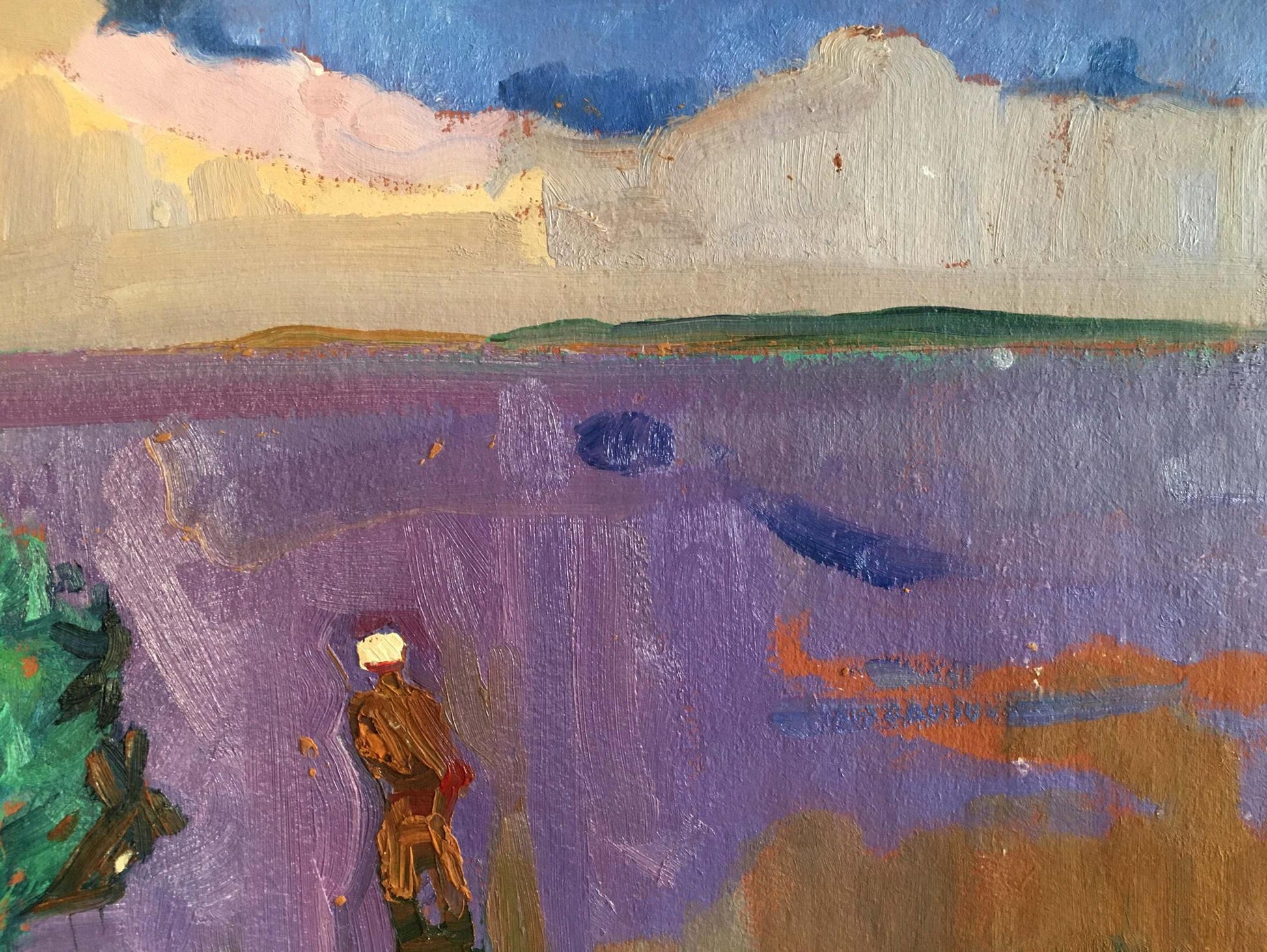 Abstract oil painting Mirage by Kiyansky Yuri Ivanovich: lone figure in purple fields