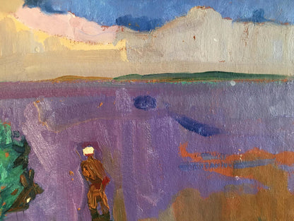 Abstract oil painting Mirage by Kiyansky Yuri Ivanovich: lone figure in purple fields