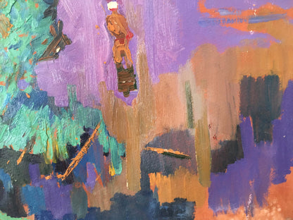Abstract Mirage oil painting by Kiyansky Yuri Ivanovich with bold purple teal orange brown strokes