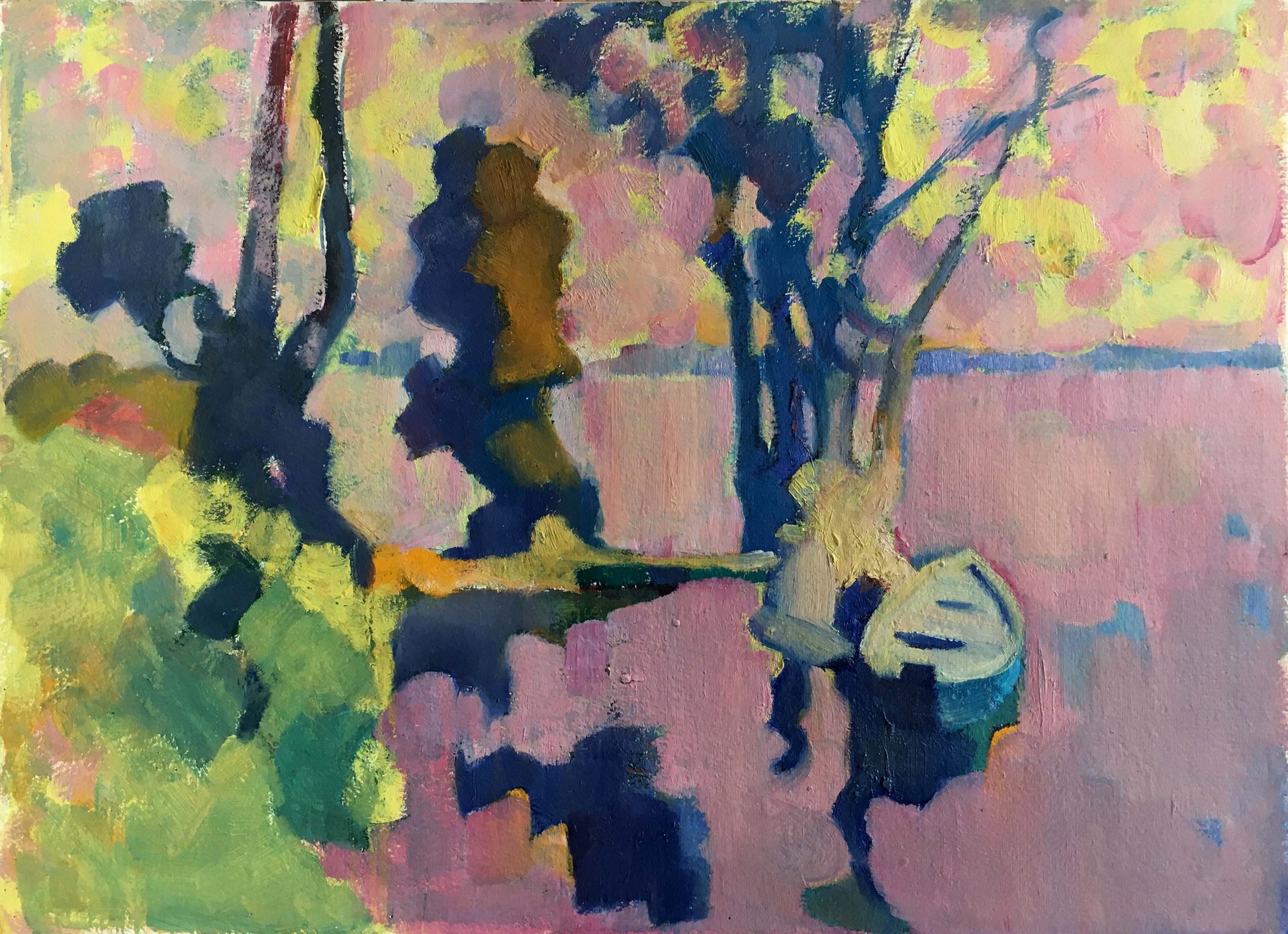 Vibrant abstract oil painting landscape with boat by Kiyansky Yuri Ivanovich