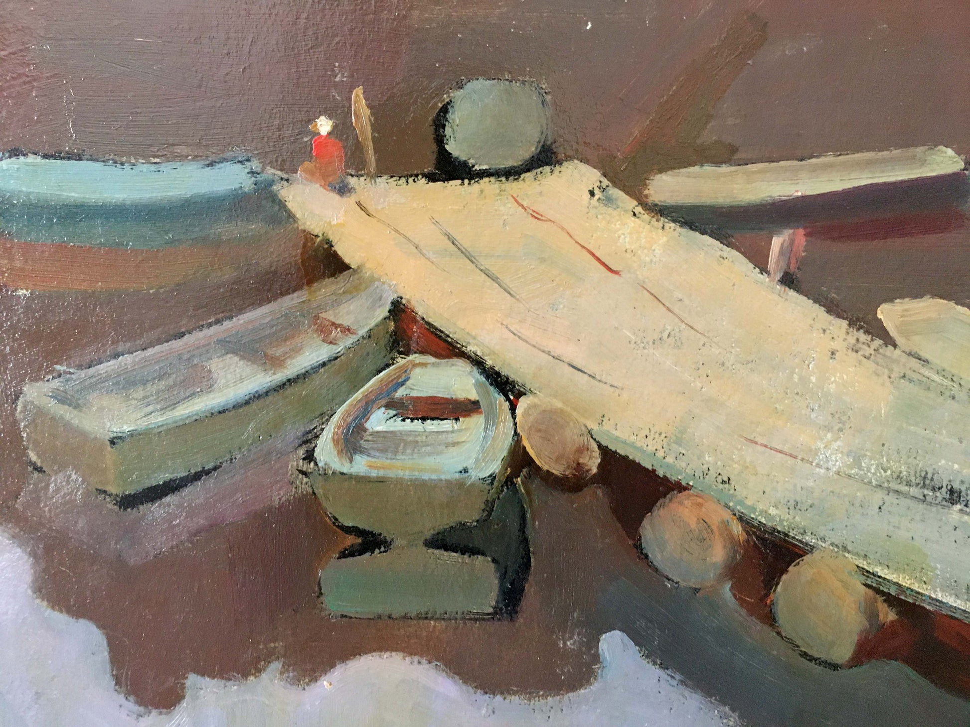 Oil painting of boat mooring by Kiyansky Yuri Ivanovich, textured plank