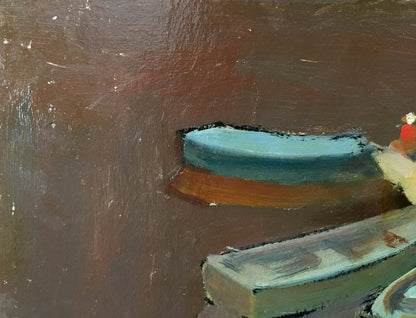Oil painting of blue and orange boat by Kiyansky Yuri Ivanovich