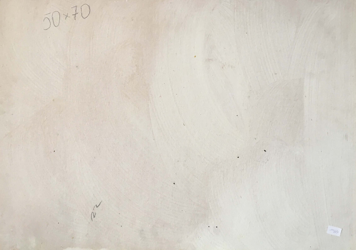 Back of abstract oil painting Something in the river by Kiyansky Yuri Ivanovich, plain off-white canvas with faint pencil markings