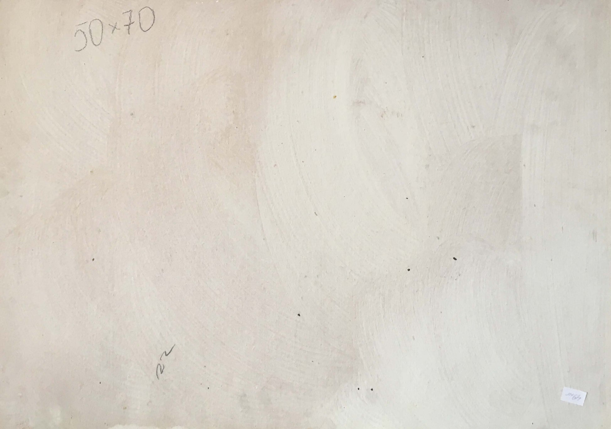 Back of abstract oil painting Something in the river by Kiyansky Yuri Ivanovich, plain off-white canvas with faint pencil markings