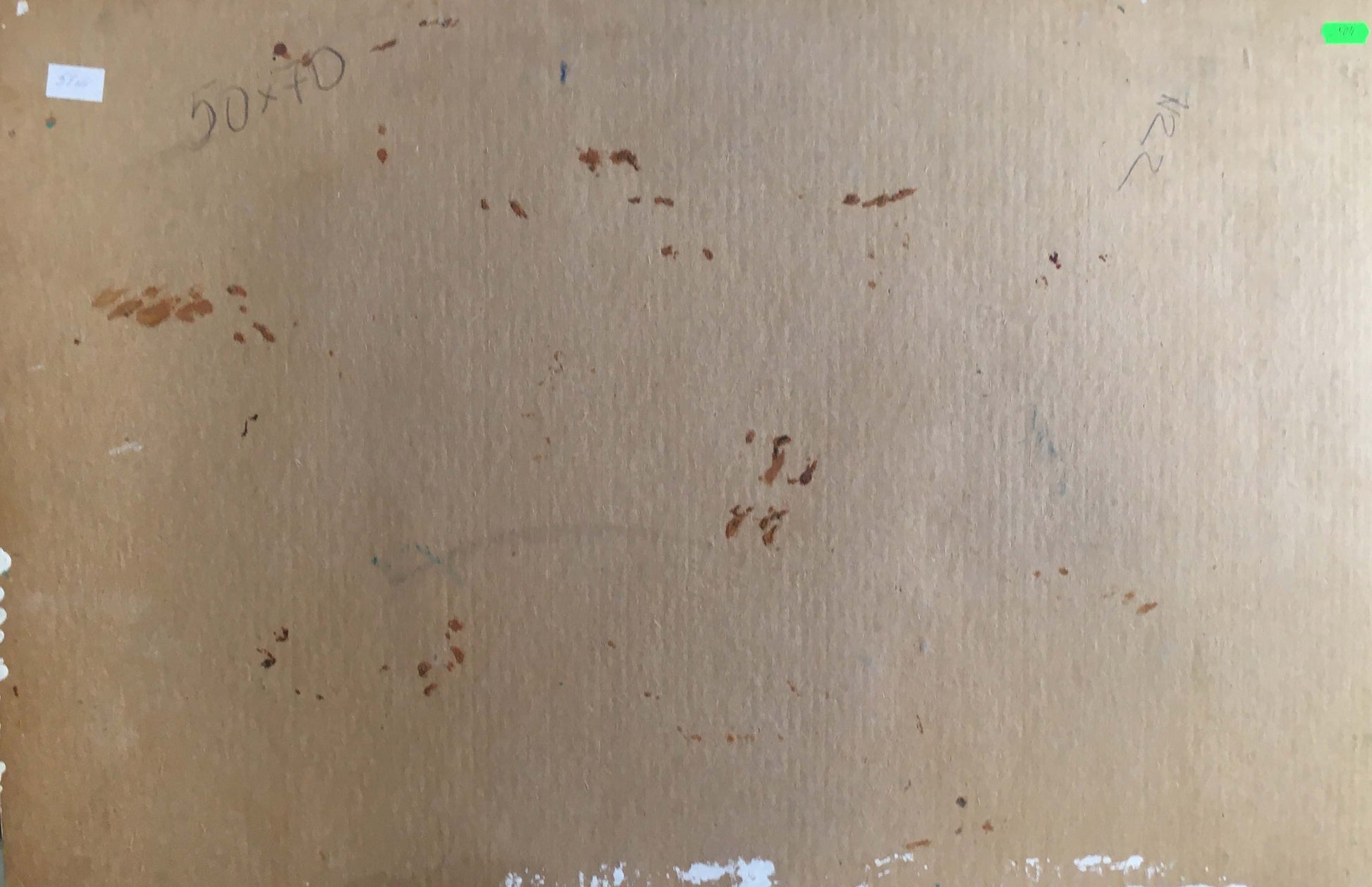 Back of abstract oil painting Landscape of fields by Kiyansky Yuri Ivanovich on stained brown cardboard