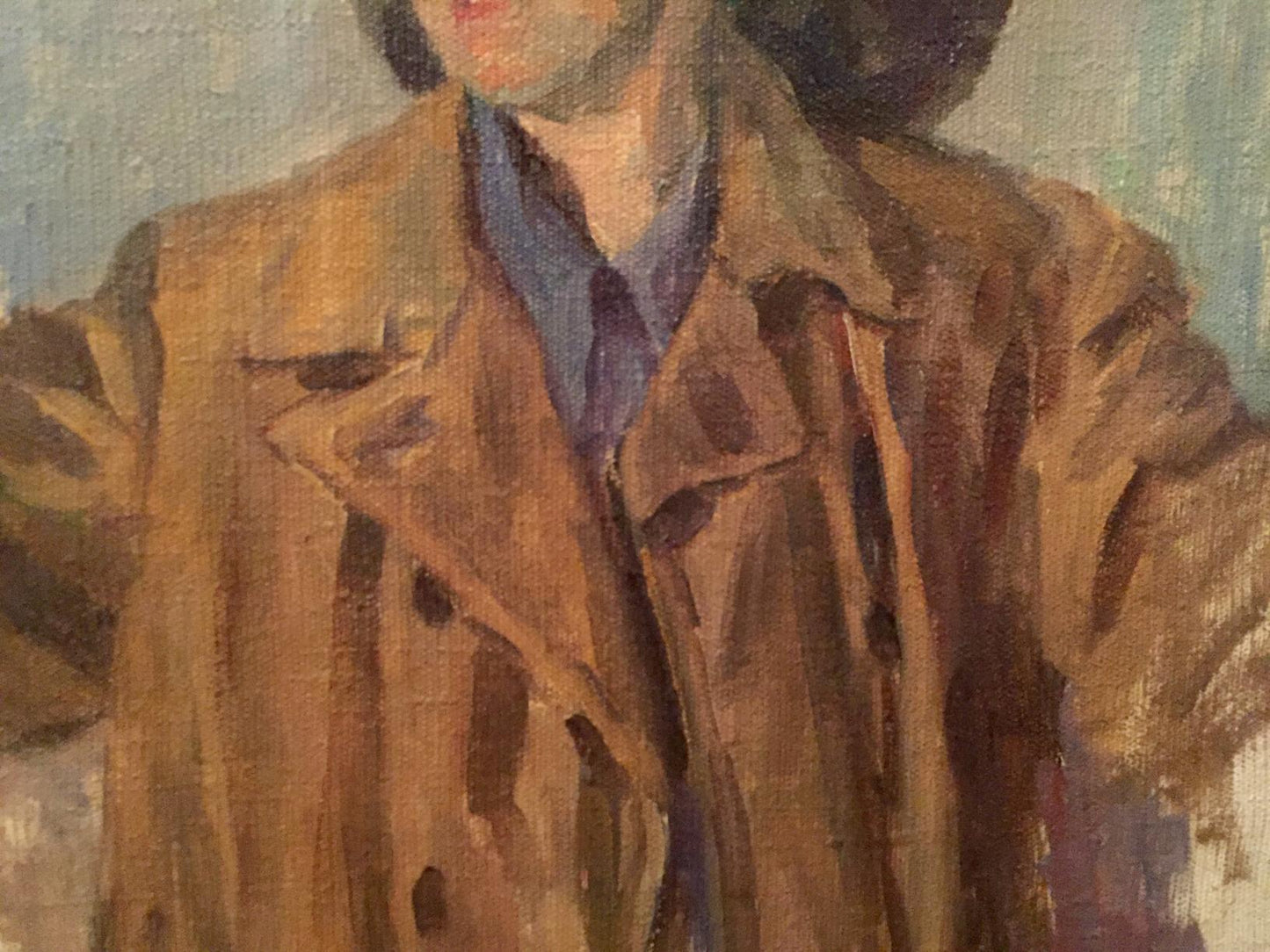 Oil painting portrait of Kostetsky Vladimir Nikolaevich in textured brown coat