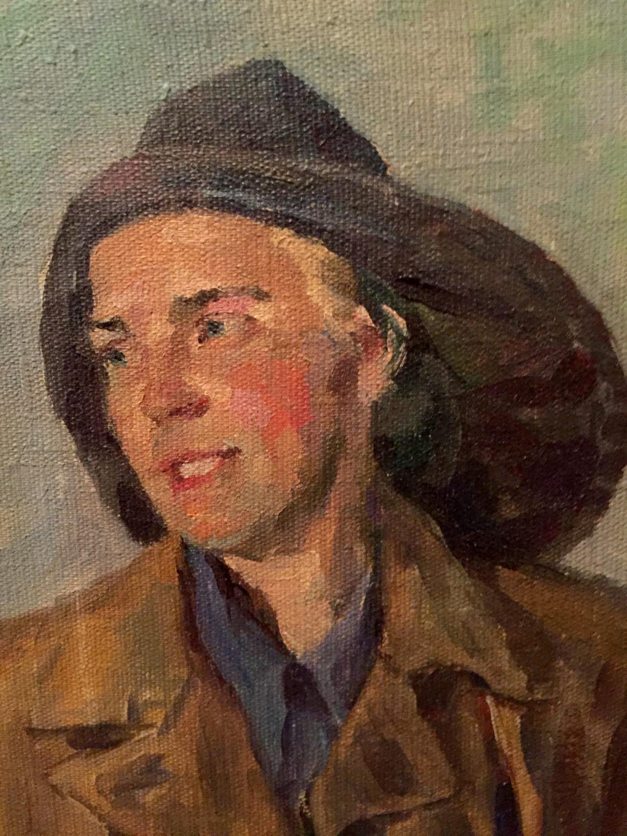 Oil painting portrait of woman in hat and coat by Kostetsky Vladimir Nikolaevich
