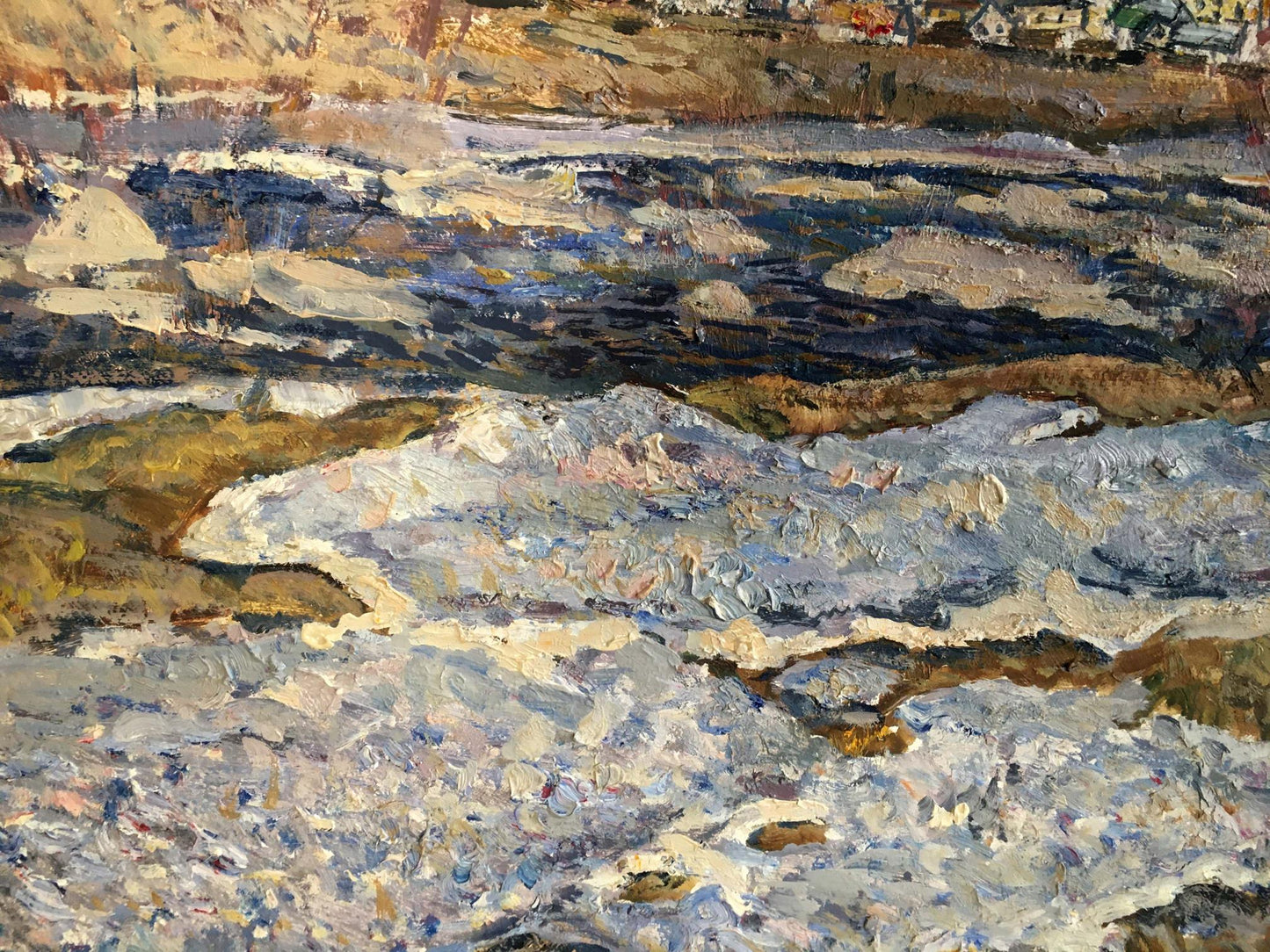 Oil painting Autumn day by Zvyagintsev Rostislav Mikhailovich, textured riverbed