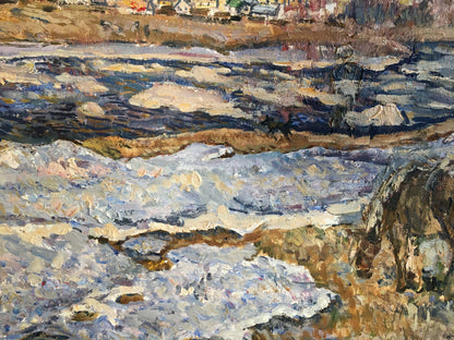 Oil painting Autumn Day by Zvyagintsev Rostislav Mikhailovich: river waves over rocks