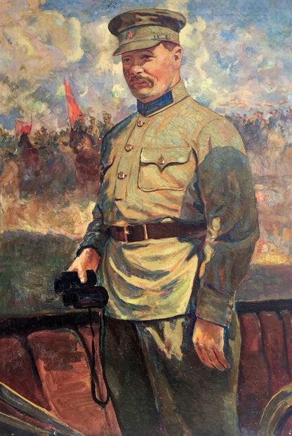 Oil painting of Red commander Vinokurova Maria Yakovlevna in olive uniform