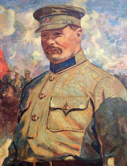 Oil painting of Red commander Vinokurova Maria Yakovlevna in olive uniform