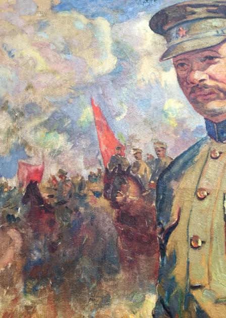 Oil painting of Red commander Vinokurova Maria Yakovlevna in olive-green uniform