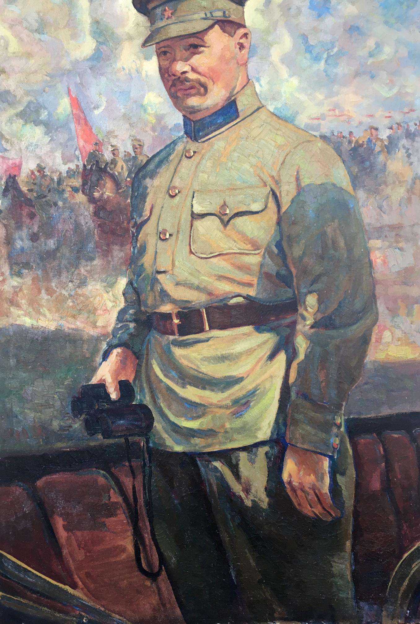 Oil painting of Red commander Vinokurova Maria Yakovlevna in olive uniform