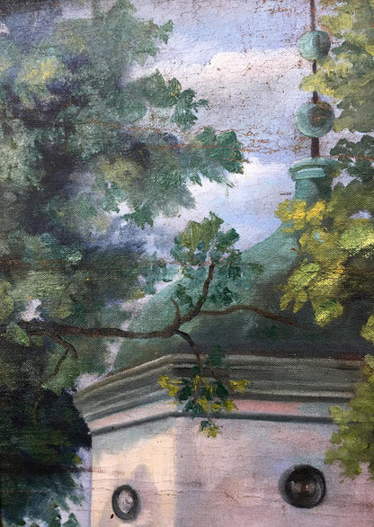 Oil painting of weathered green copper spire in Altanka, Kachanovka by A. Shipov