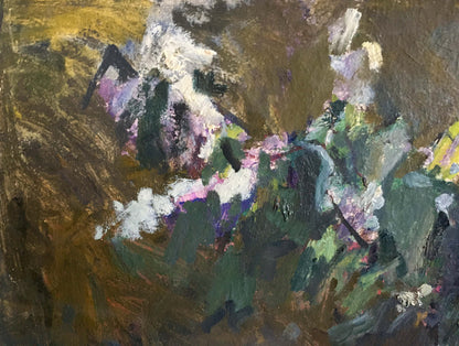 Oil painting Still life by Petrashevsky Stanislav Vasilievich, abstract expressionist with bold textured white purple green brown brushstrokes