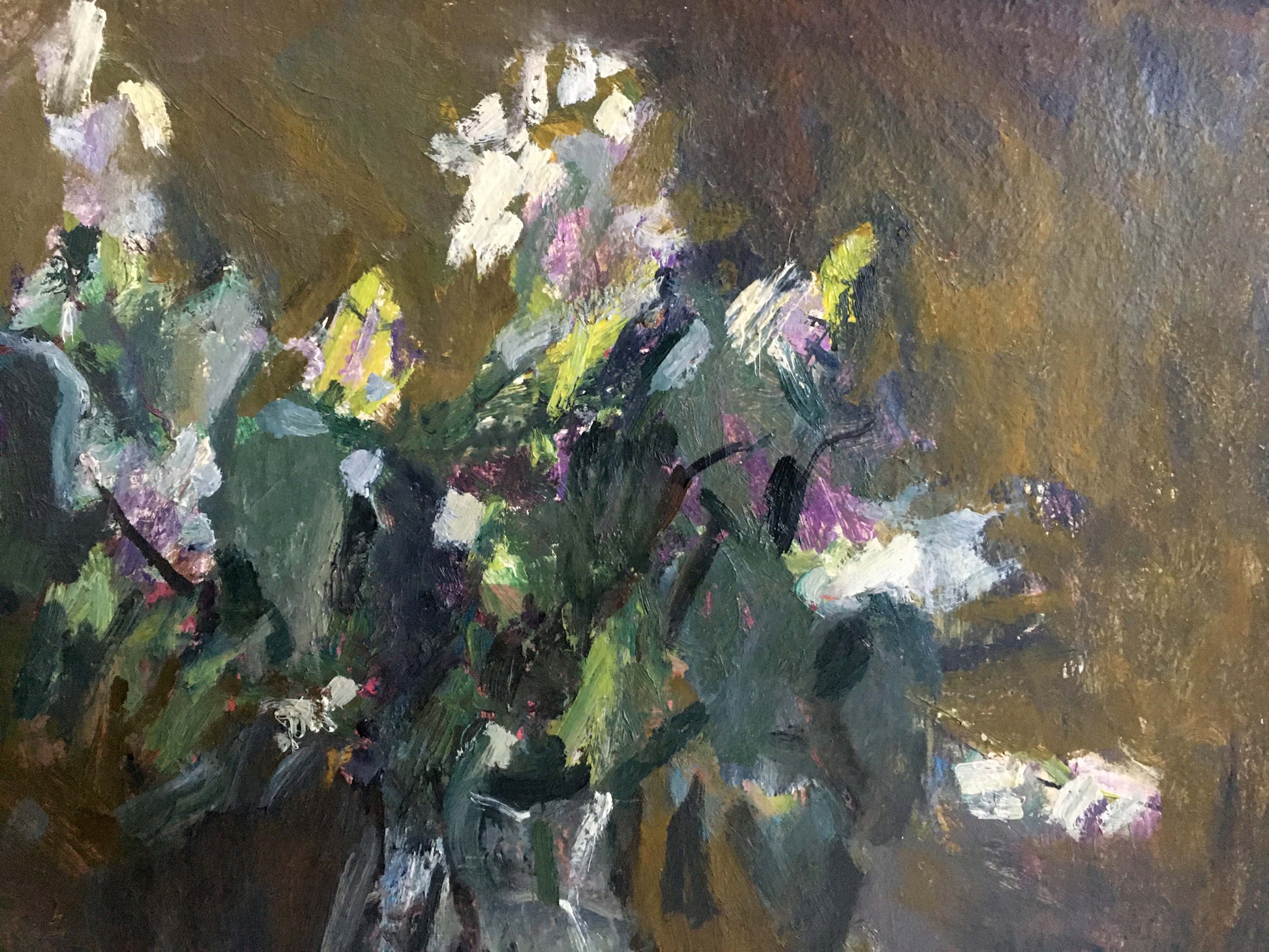Impressionistic oil painting of vibrant floral still life by Petrashevsky