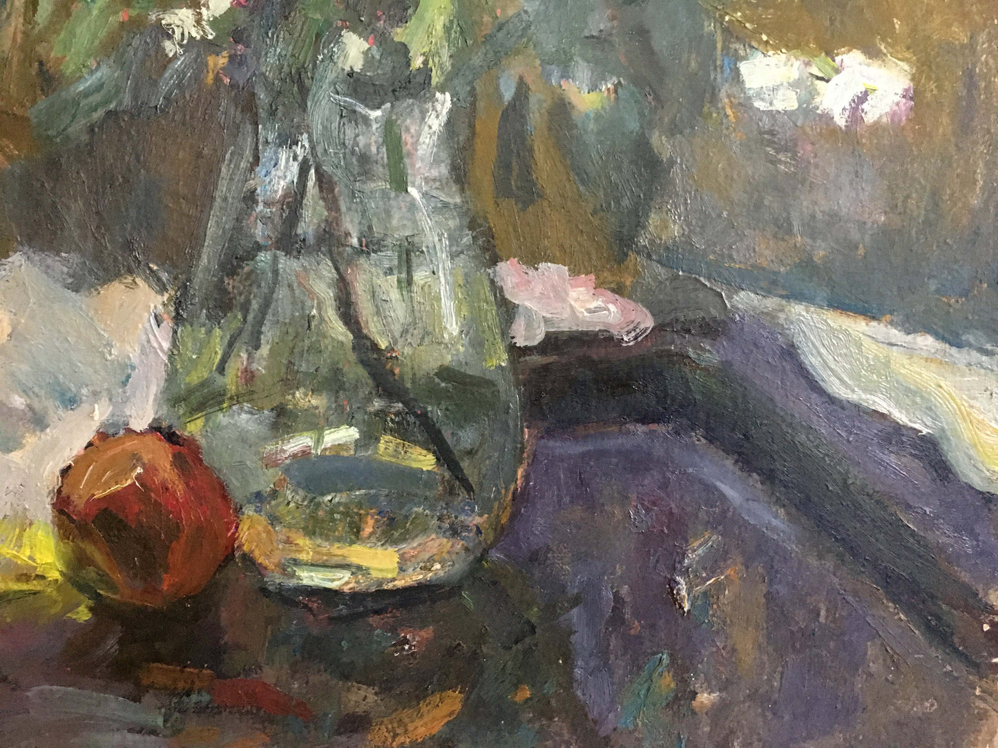 Oil painting of translucent green glass vase by Petrashevsky Stanislav Vasilievich