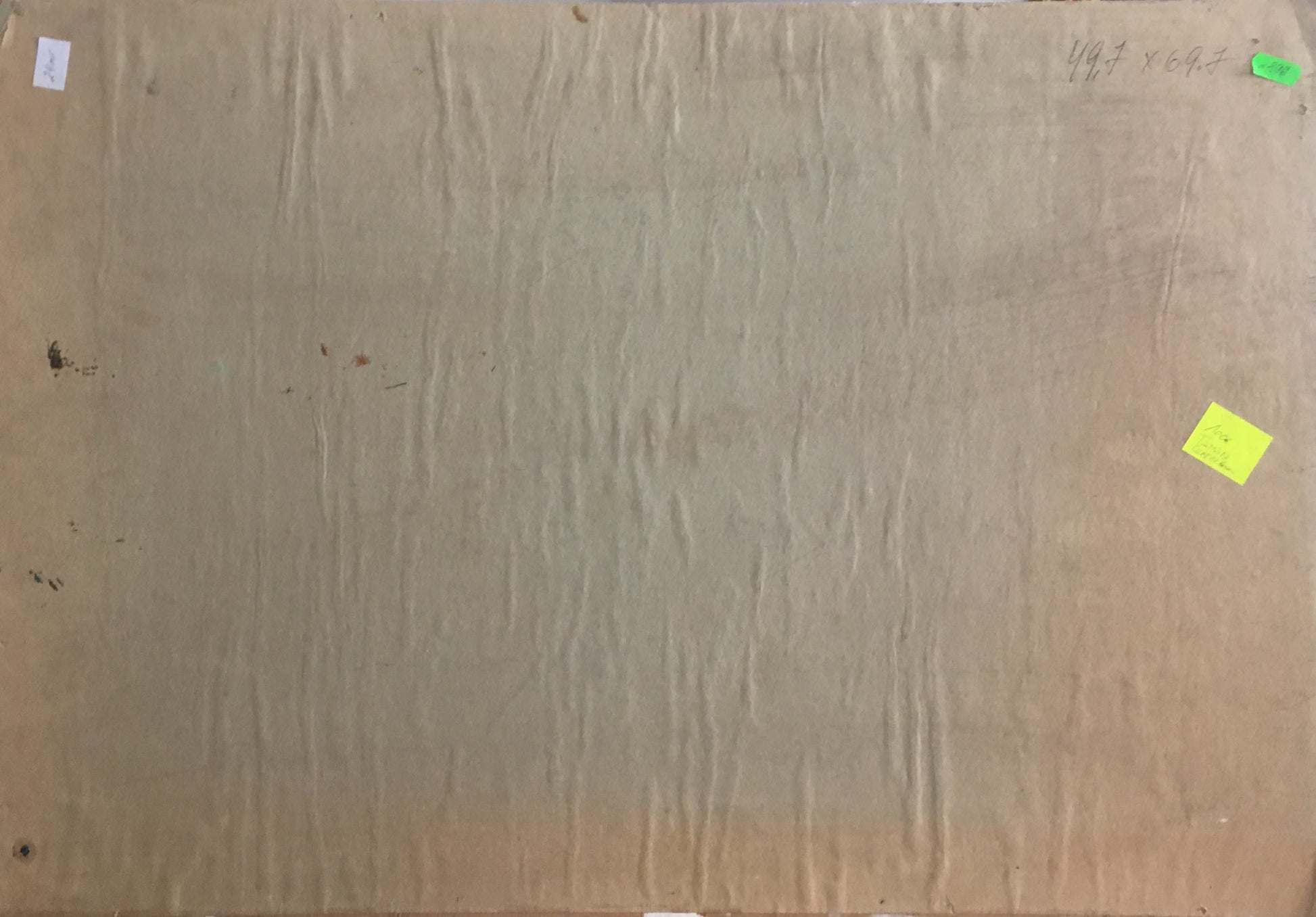 Back of Oil painting Flowers on the table Les T. S. on brown cardboard