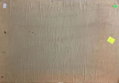 Back of Oil painting Flowers on the table Les T. S. on brown cardboard