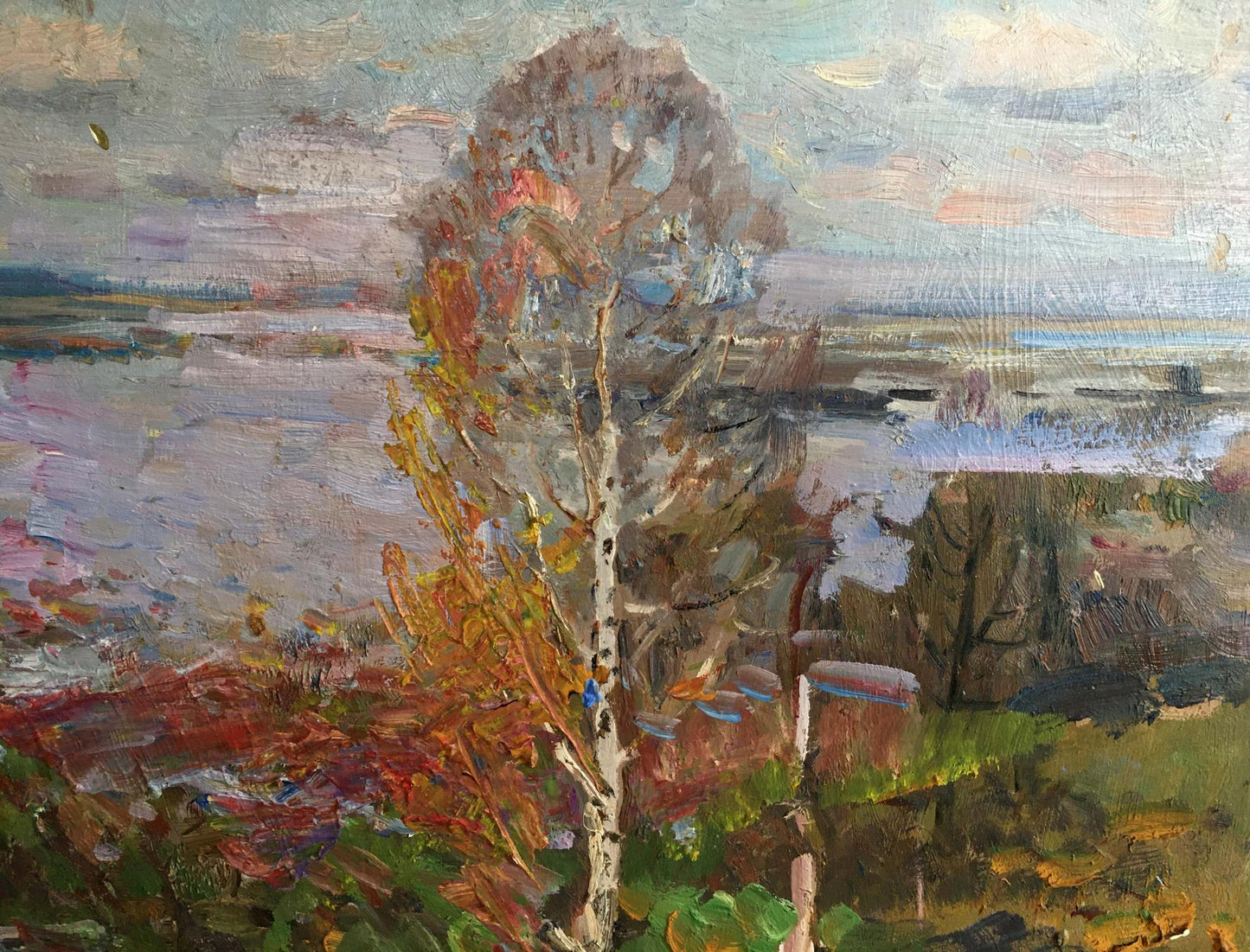 Oil painting Early spring by Khodchenko Lev Pavlovich: tall birch tree